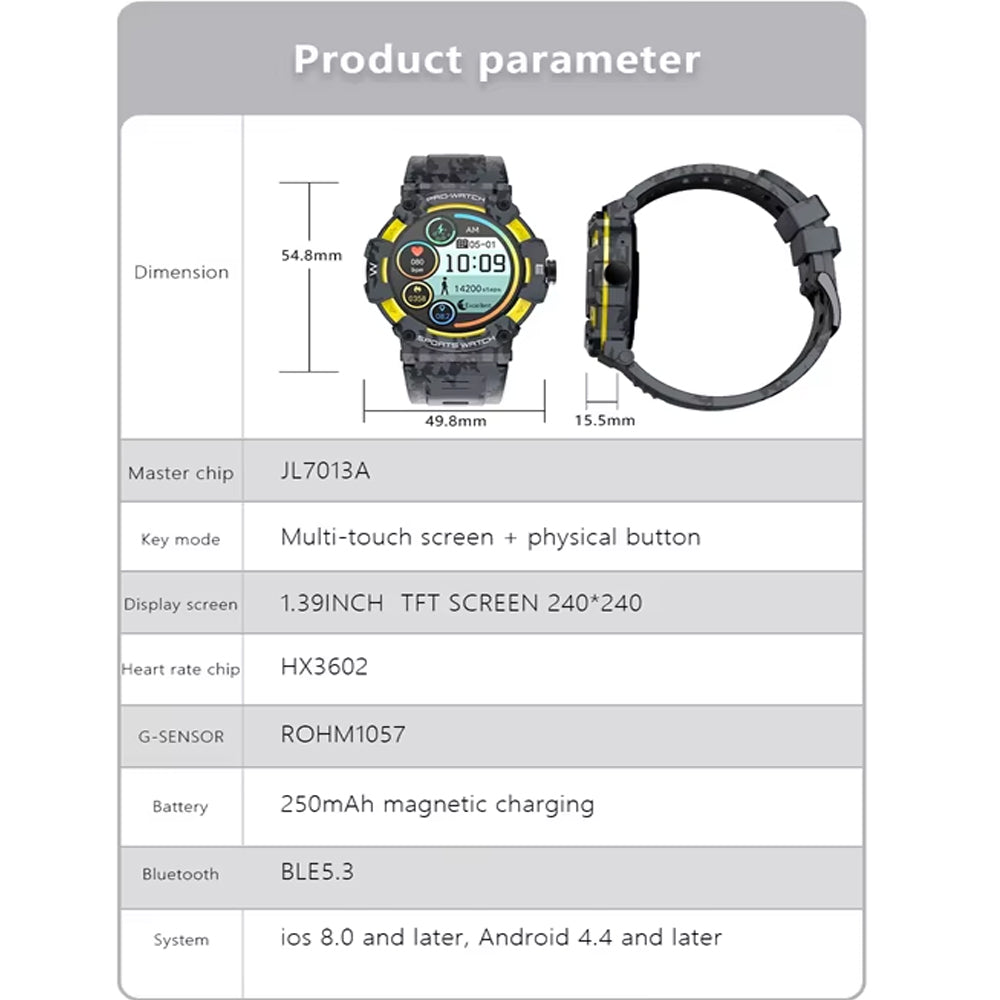 Smartwatch With GPS 1.39 Inch TFT Screen IOS Android Bluetooth 5.3